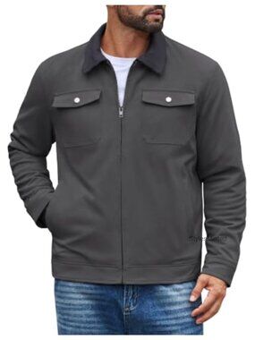 Men's Quilted Lined Work Jacket Corduroy Collar Fall Winter Coat